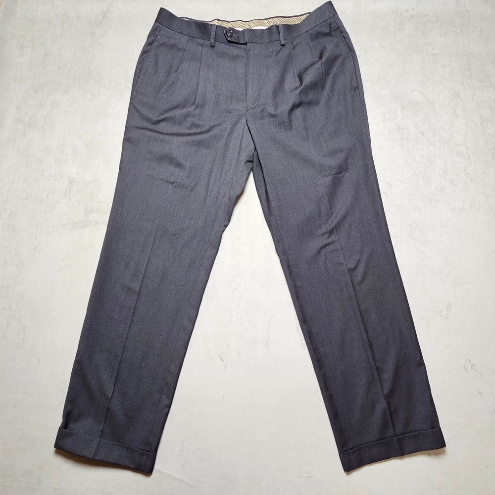 Lauren Ralph Laurel Mens 34x30 Charcoal Gray Pleated Cuffed Dress Pants Trousers